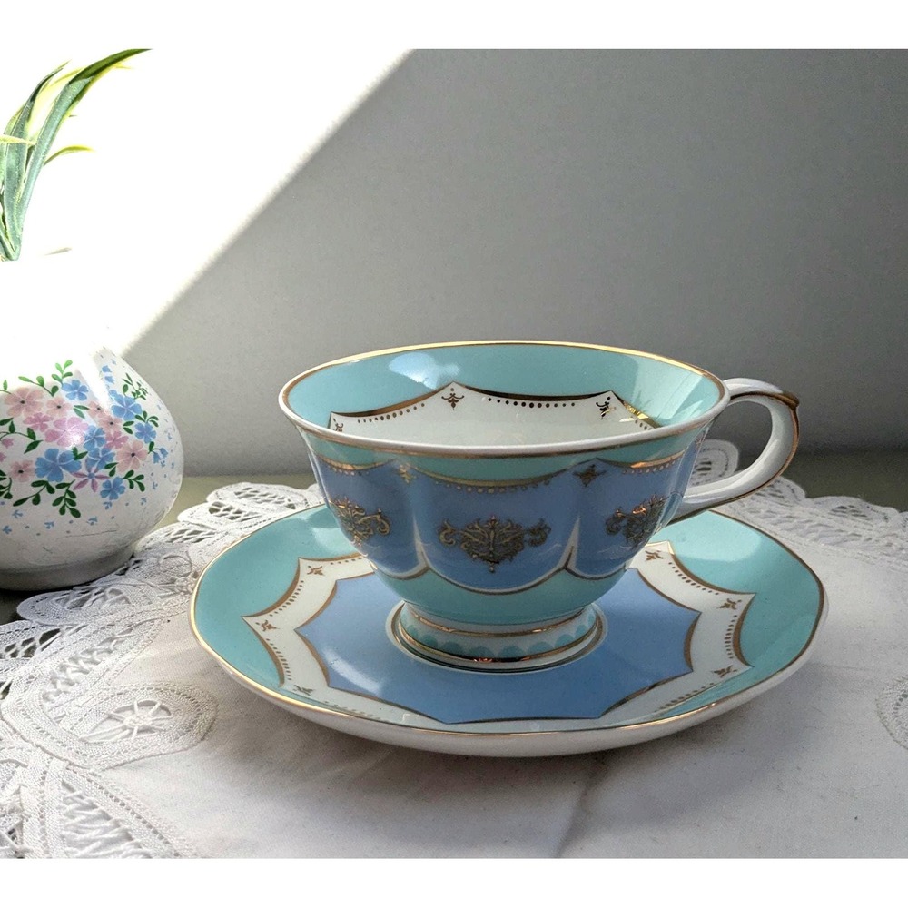 Vintage Blue and Gold Teacup Saucer Set | Mimi Premium‎ Collection